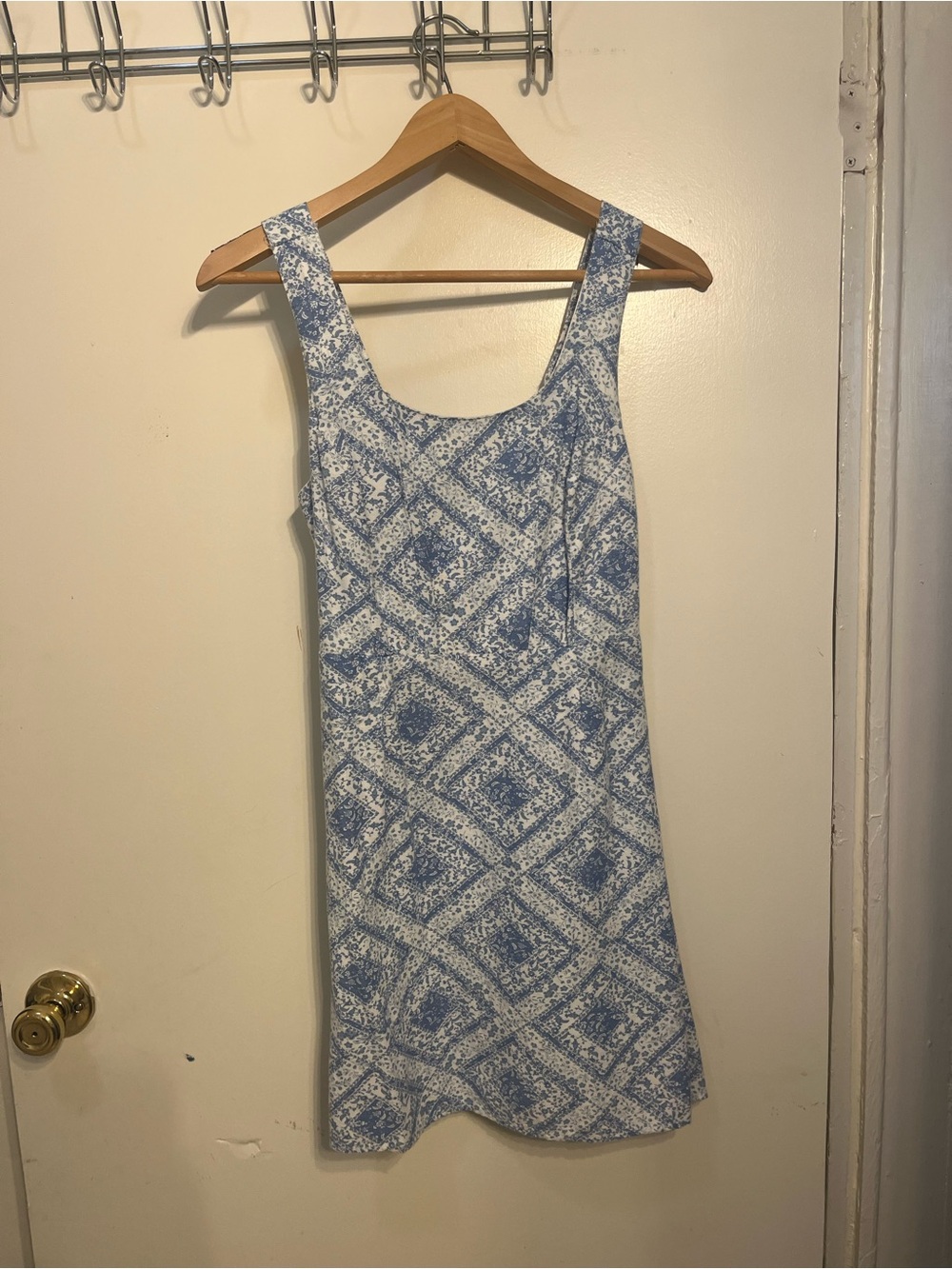 Blue & White Printed Sleeveless Summer Dress